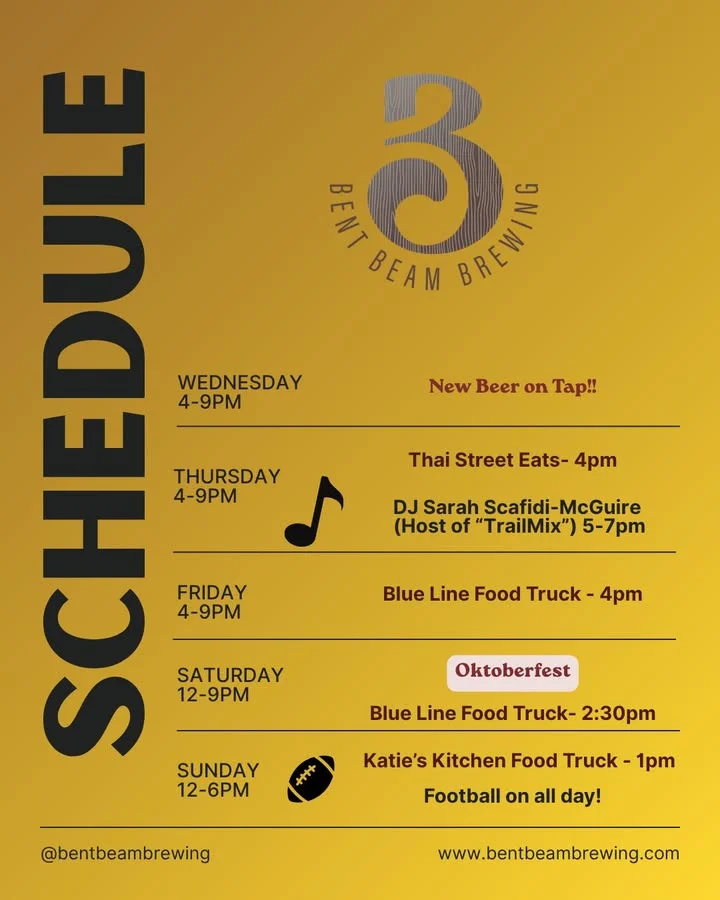 Schedule for this week. New beer on tap, DJ on Thursday, and OKTOBERFEST on Sat…